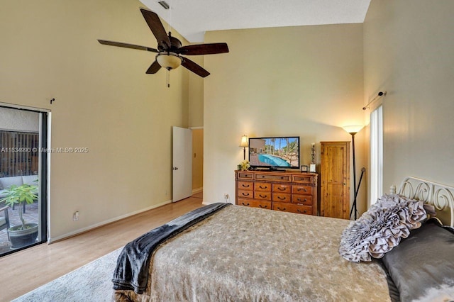 9940 SW 4th St, Plantation, FL 33324 - bedroom with a high ceiling, access to outside, wood finished floors, and ceiling fan