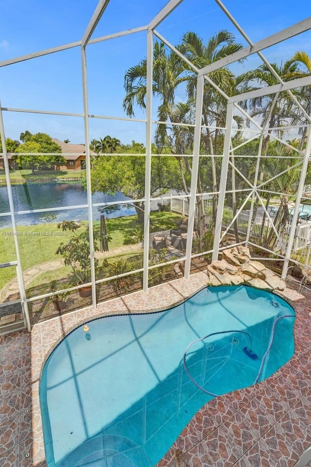 9940 SW 4th St, Plantation, FL 33324 - outdoor pool featuring a water view, a lanai, and a patio area