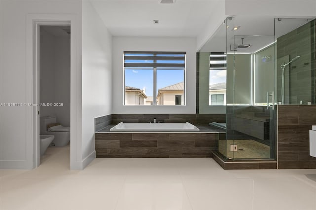 10431 NW 68th Ter, Doral, FL 33178 - full bathroom with a stall shower, a garden tub, tile patterned floors, and a bidet