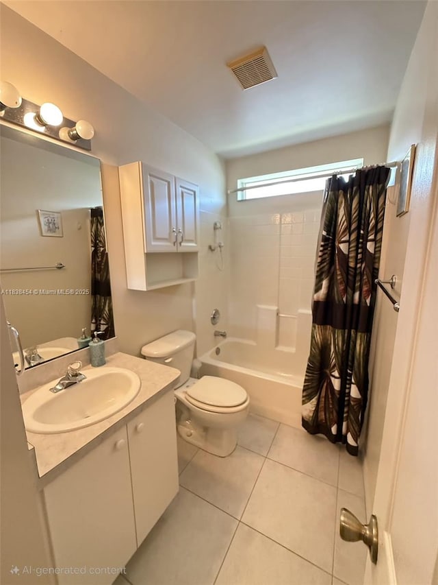 5338 NW S Crisona Cir, Port St Lucie, FL 34986 - bathroom featuring vanity, tile patterned floors, and shower / bath combo with shower curtain