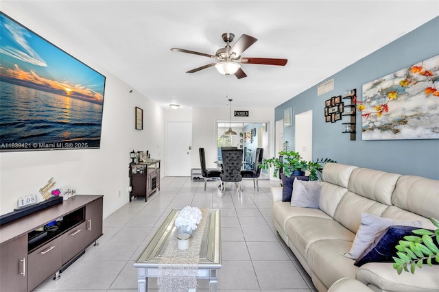 5800 NE 22nd Way Unit 523, Fort Lauderdale, FL 33308 - living room with a ceiling fan and light tile patterned flooring