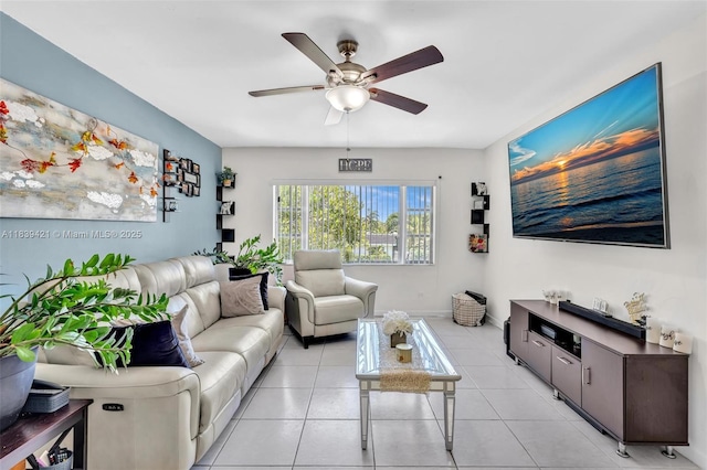 5800 NE 22nd Way Unit 523, Fort Lauderdale, FL 33308 - living area featuring a ceiling fan and light tile patterned flooring