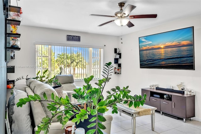 5800 NE 22nd Way Unit 523, Fort Lauderdale, FL 33308 - living room featuring ceiling fan and light tile patterned floors