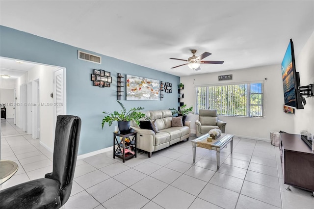 5800 NE 22nd Way Unit 523, Fort Lauderdale, FL 33308 - living room featuring a ceiling fan and light tile patterned flooring