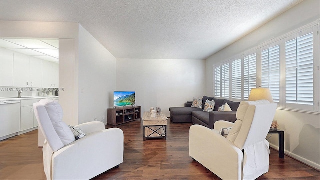 4047 Rexford C Unit 4047, Boca Raton, FL 33434 - living room with dark wood-style floors and a textured ceiling