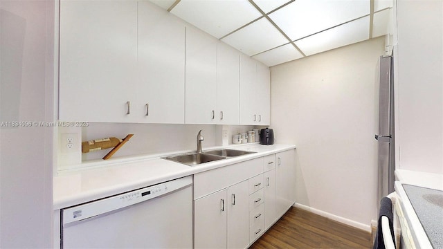 4047 Rexford C Unit 4047, Boca Raton, FL 33434 - kitchen featuring dishwasher, white cabinets, dark wood-type flooring, light countertops, and stove