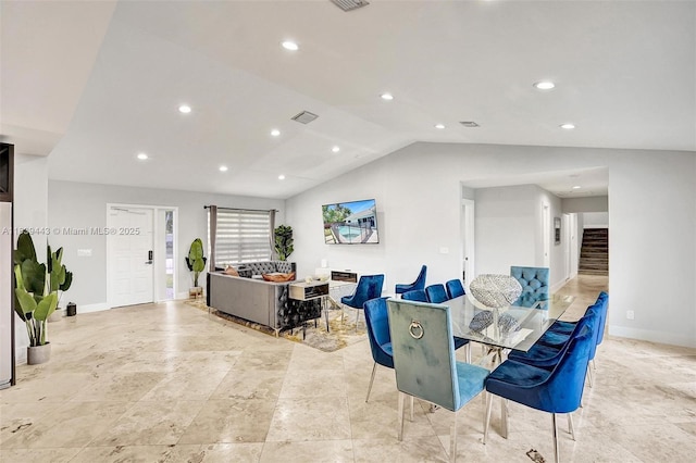 614 SE 12th Ave, Deerfield Beach, FL 33441 - dining area featuring lofted ceiling, recessed lighting, and stairway