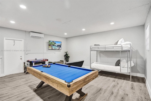 614 SE 12th Ave, Deerfield Beach, FL 33441 - game room featuring a wall mounted AC, wood finished floors, pool table, and recessed lighting