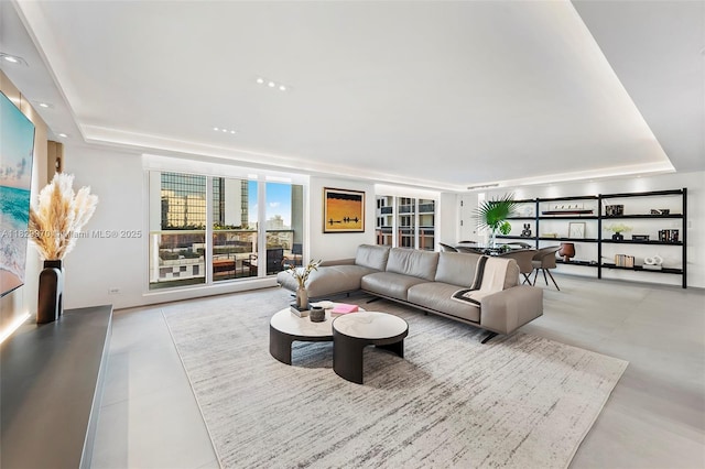 2301 Collins Ave Unit 1004/1003, Miami Beach, FL 33139 - living area with a tray ceiling and recessed lighting