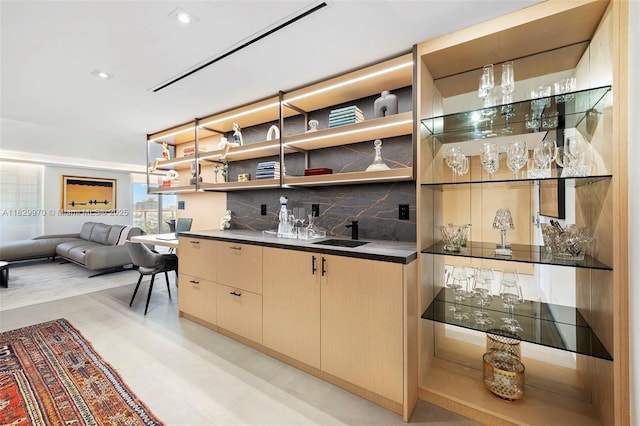 2301 Collins Ave Unit 1004/1003, Miami Beach, FL 33139 - indoor wet bar featuring tasteful backsplash and recessed lighting