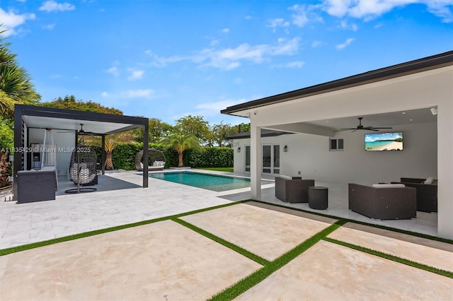 8115 NW 185th Ter, Hialeah, FL 33015 - view of patio / terrace featuring ceiling fan, an outdoor hangout area, and an outdoor pool
