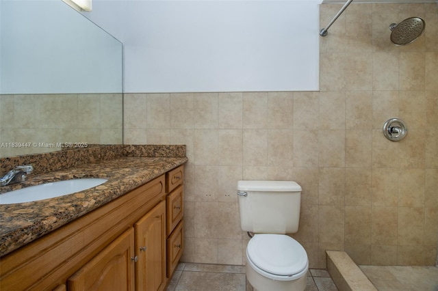9443 SW 174th St Unit 9443, Palmetto Bay, FL 33157 - full bathroom with vanity, tiled shower, tile walls, and tile patterned flooring
