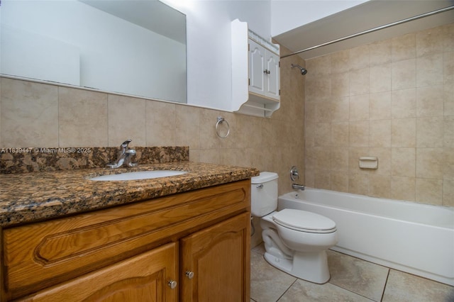 9443 SW 174th St Unit 9443, Palmetto Bay, FL 33157 - bathroom with vanity,  shower combination, tile patterned flooring, tile walls, and backsplash