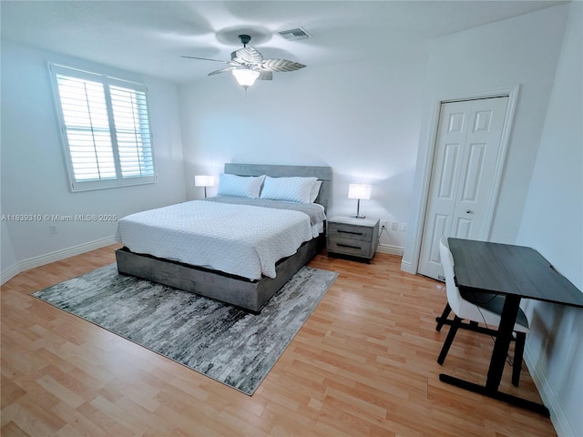 1900 Oceanwalk Ln Unit 123, Lauderdale By The Sea, FL 33062 - bedroom with light wood-style floors, a ceiling fan, and a closet