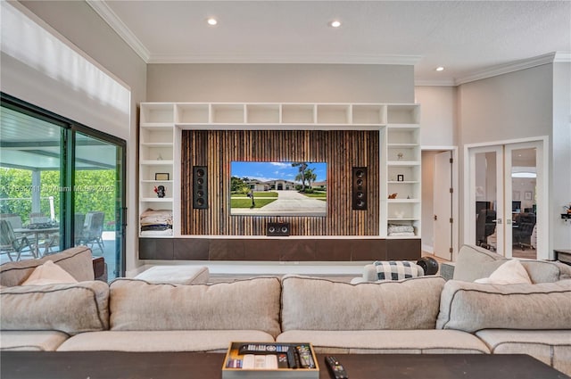 17809 Southwick Way, Boca Raton, FL 33498 - living room featuring ornamental molding and recessed lighting