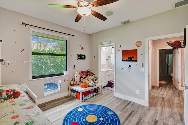 17809 Southwick Way, Boca Raton, FL 33498 - recreation room with a ceiling fan and light wood-style floors