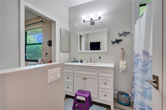 17809 Southwick Way, Boca Raton, FL 33498 - bathroom with vanity, wood finished floors, and a shower with shower curtain