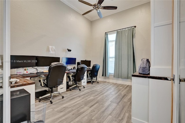 17809 Southwick Way, Boca Raton, FL 33498 - office space with ceiling fan, light wood finished floors, and ornamental molding