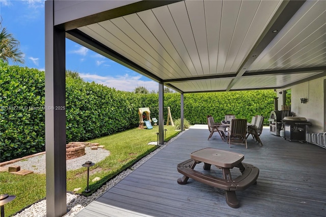 17809 Southwick Way, Boca Raton, FL 33498 - wooden terrace featuring a playground and a fenced backyard
