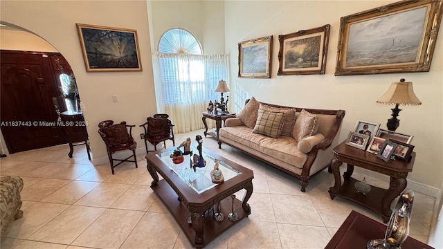 15588 SW 62nd St, Miami, FL 33193 - living area with arched walkways and light tile patterned floors