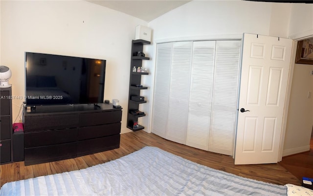 15588 SW 62nd St, Miami, FL 33193 - bedroom featuring a closet, wood finished floors, and lofted ceiling