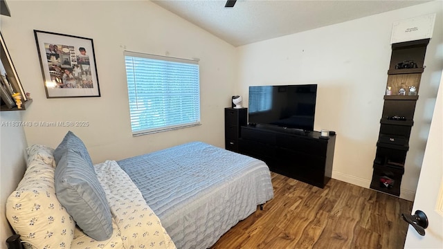 15588 SW 62nd St, Miami, FL 33193 - bedroom with lofted ceiling, wood finished floors, and a ceiling fan