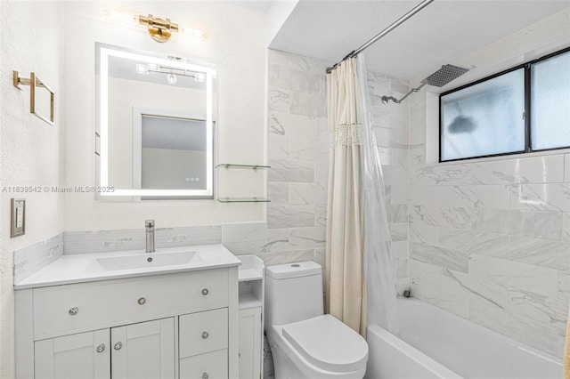 8415 SW 107th Ave Unit 130W, Miami, FL 33173 - full bathroom featuring vanity, shower / bathtub combination with curtain, and tile walls