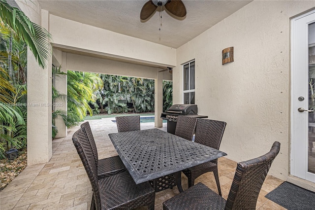 10608 NW 36th St, Coral Springs, FL 33065 - view of patio featuring a ceiling fan, outdoor dining area, grilling area, and an outdoor pool