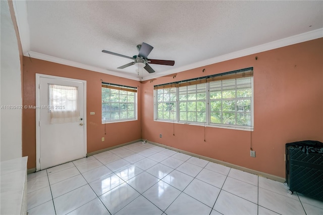 7140 Fillmore St, Hollywood, FL 33024 - unfurnished room with crown molding, a ceiling fan, a textured ceiling, and light tile patterned flooring
