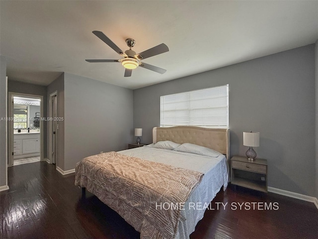 2359 Gabriel Ln, West Palm Beach, FL 33406 - bedroom with hardwood / wood-style floors, ceiling fan, and connected bathroom