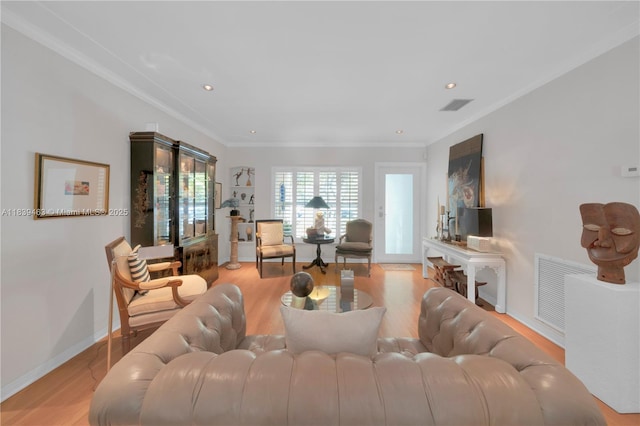 2665 SW 17th Ave, Miami, FL 33133 - living room with light wood-type flooring, ornamental molding, and recessed lighting