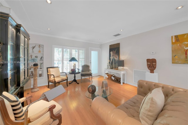 2665 SW 17th Ave, Miami, FL 33133 - living room with wood finished floors, recessed lighting, and ornamental molding
