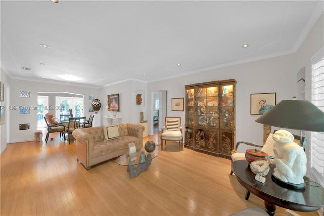 2665 SW 17th Ave, Miami, FL 33133 - living area featuring light wood-style flooring, recessed lighting, and ornamental molding