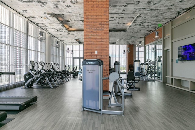 4010 S Ocean Dr Unit T4105, Hollywood, FL 33019 - exercise room featuring a wall of windows and wood finished floors