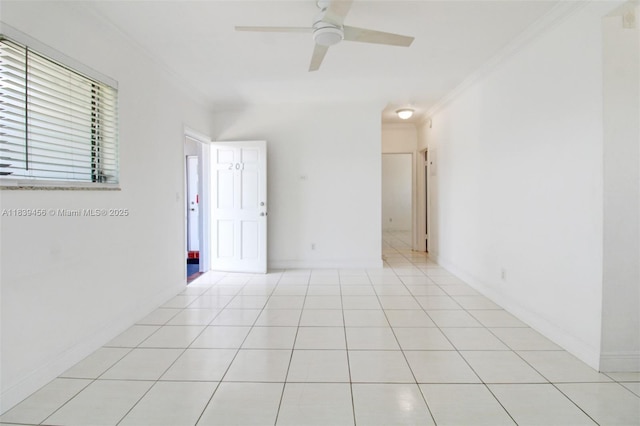 350 75th St Unit 201, Miami Beach, FL 33141 - unfurnished room with crown molding, ceiling fan, and light tile patterned floors