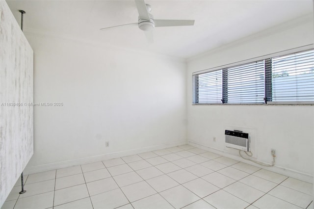350 75th St Unit 201, Miami Beach, FL 33141 - spare room featuring ornamental molding, heating unit, a ceiling fan, and light tile patterned flooring