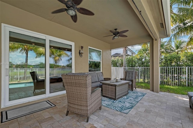 19252 N Hibiscus St, Weston, FL 33332 - view of patio / terrace with ceiling fan and an outdoor living space