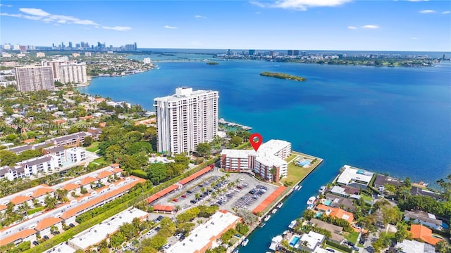 1700 NE 105th St Unit 312, Miami Shores, FL 33138 - drone / aerial view of city skyline and a nearby body of water
