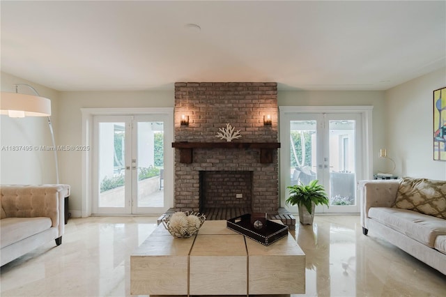 8501 SW 72nd Ter, Miami, FL 33143 - living room with french doors, healthy amount of natural light, and a fireplace