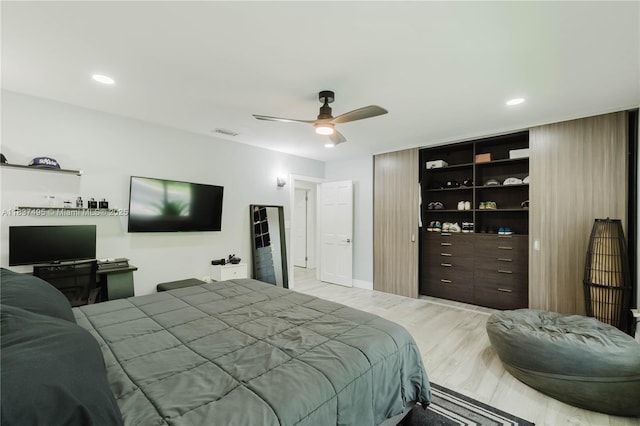 8501 SW 72nd Ter, Miami, FL 33143 - bedroom with light wood finished floors, a ceiling fan, and recessed lighting