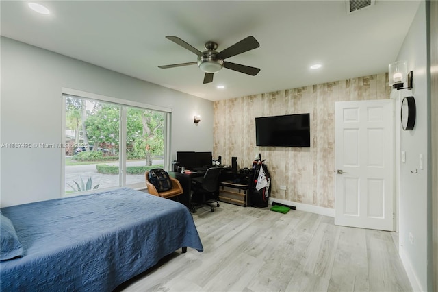 8501 SW 72nd Ter, Miami, FL 33143 - bedroom with an office area, recessed lighting, wood finished floors, access to outside, and a ceiling fan