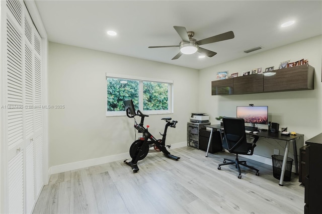 8501 SW 72nd Ter, Miami, FL 33143 - home office with light wood-type flooring, ceiling fan, and recessed lighting