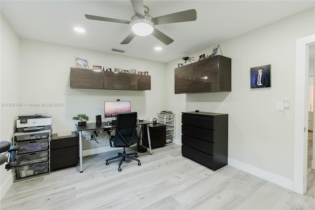 8501 SW 72nd Ter, Miami, FL 33143 - home office with light wood-type flooring, a ceiling fan, and recessed lighting