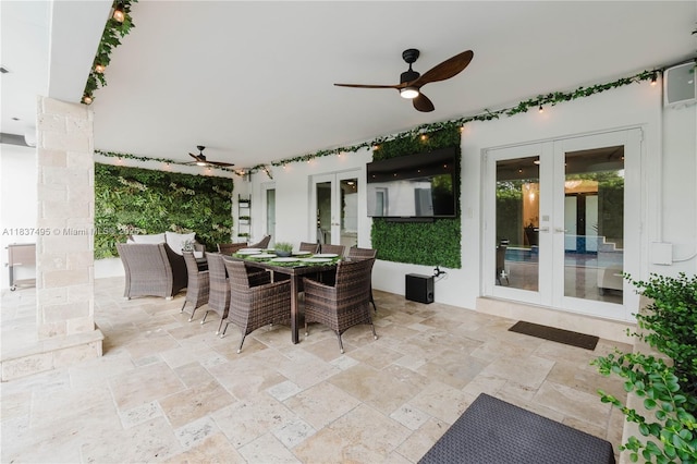 8501 SW 72nd Ter, Miami, FL 33143 - view of patio featuring french doors, ceiling fan, outdoor dining area, and an outdoor hangout area