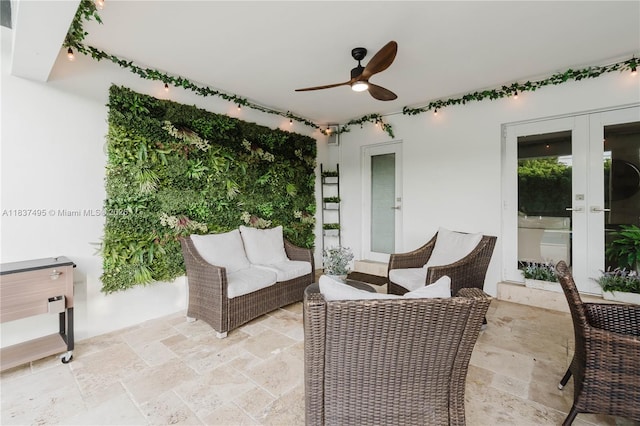 8501 SW 72nd Ter, Miami, FL 33143 - view of patio with french doors, a ceiling fan, and outdoor lounge area