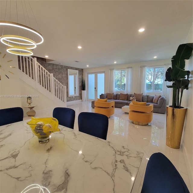 10440 NW 67th St Unit 10440, Doral, FL 33178 - living room with recessed lighting, stairs, and marble tiled floors