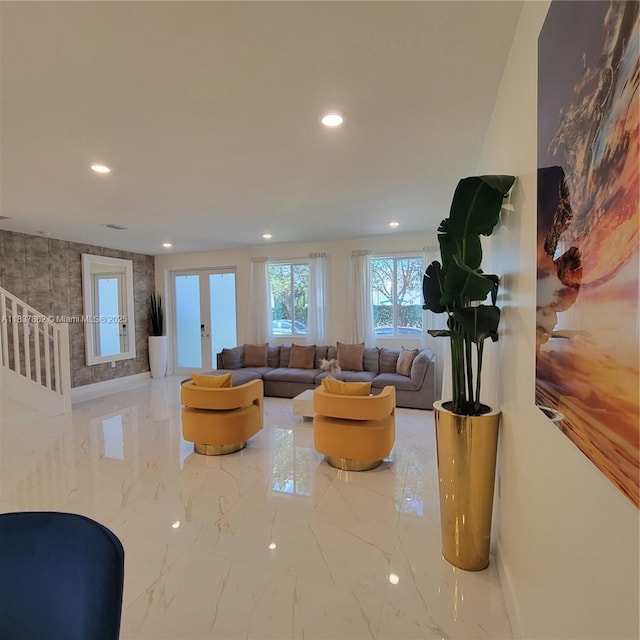 10440 NW 67th St Unit 10440, Doral, FL 33178 - living room featuring marble tiled floors and recessed lighting