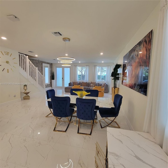 10440 NW 67th St Unit 10440, Doral, FL 33178 - dining room featuring stairway, recessed lighting, and light marble finish flooring