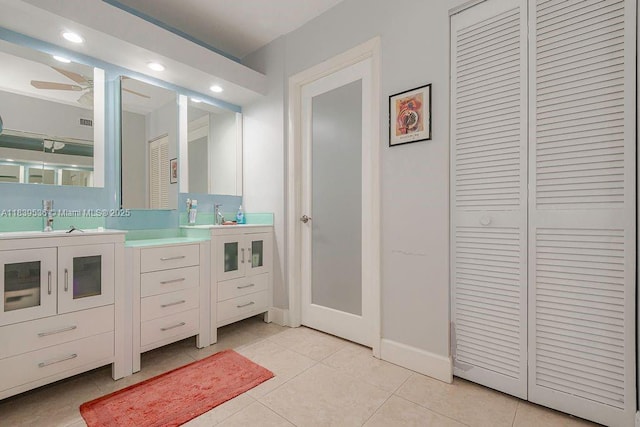 2814 N 46th Ave Unit H277, Hollywood, FL 33021 - full bath with a closet, vanity, tile patterned floors, a ceiling fan, and recessed lighting