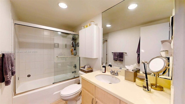 5600 Collins Ave Unit 10A, Miami Beach, FL 33140 - bathroom featuring vanity, enclosed tub / shower combo, and recessed lighting